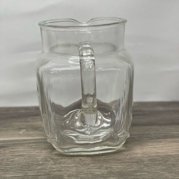 Vintage Federal Glass Clear Sunburst Pitcher 8” Tall Square Heavy Glass Jug - Picture 2 of 11